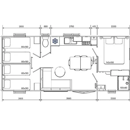 Kemping Mobil-home 35m² Avec Terrasse Pour 6 Personnes - Api-1-52-561 *